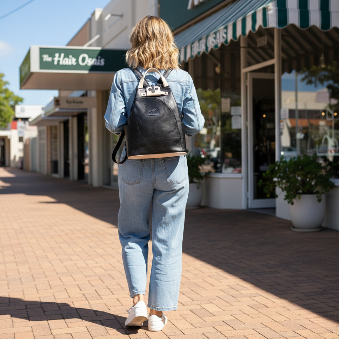 Compact Vegan Leather Backpack