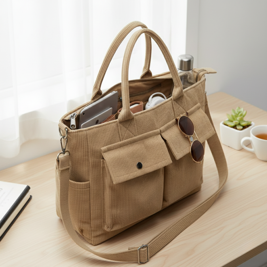 Smart-Pockets Corduroy Tote