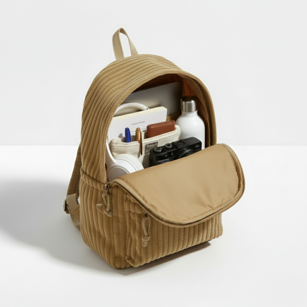 Striped Corduroy Mini Backpack