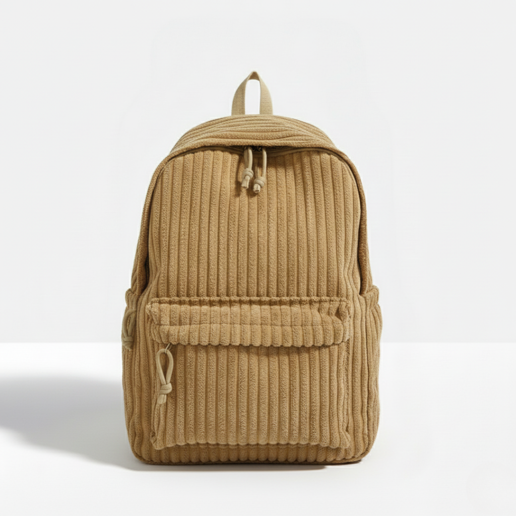 Striped Corduroy Mini Backpack for Women - White
